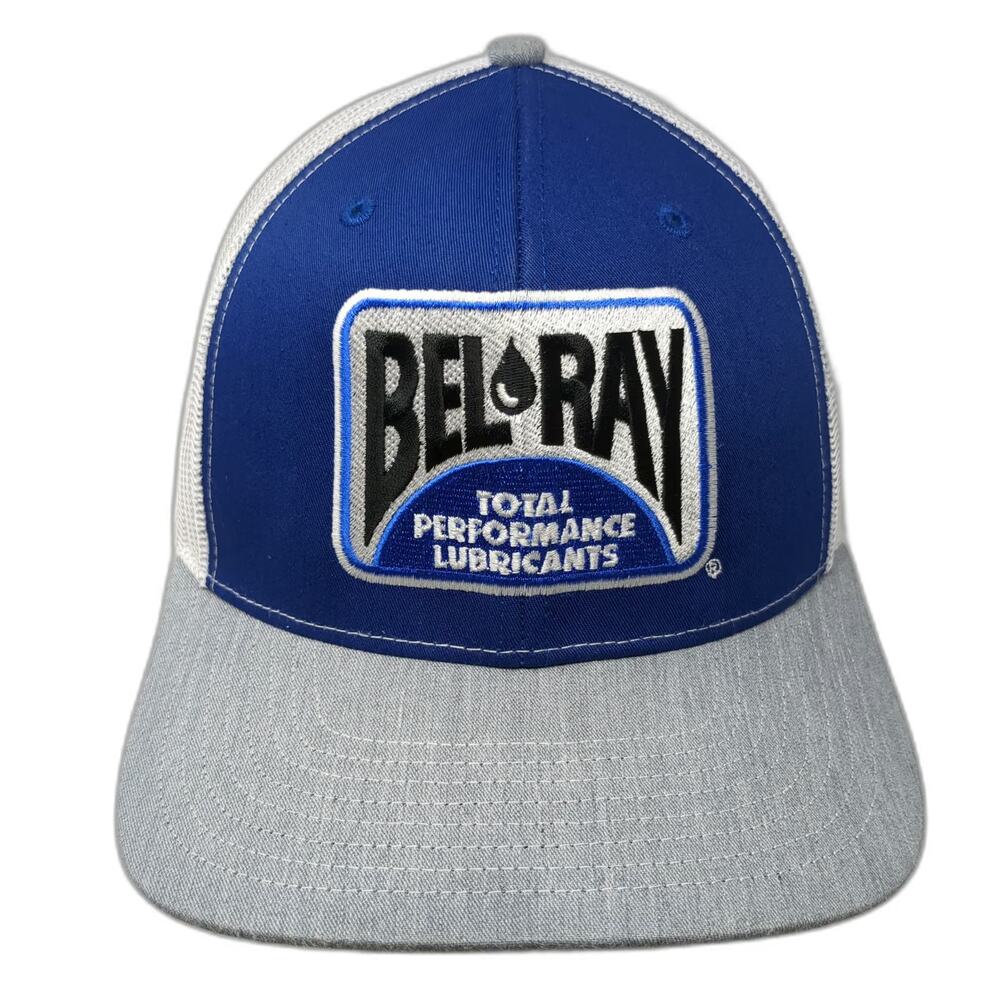 Richardson Trucker Hat Blue Gray One Size Bel-Ray Lubricants Logo Mesh Snapback